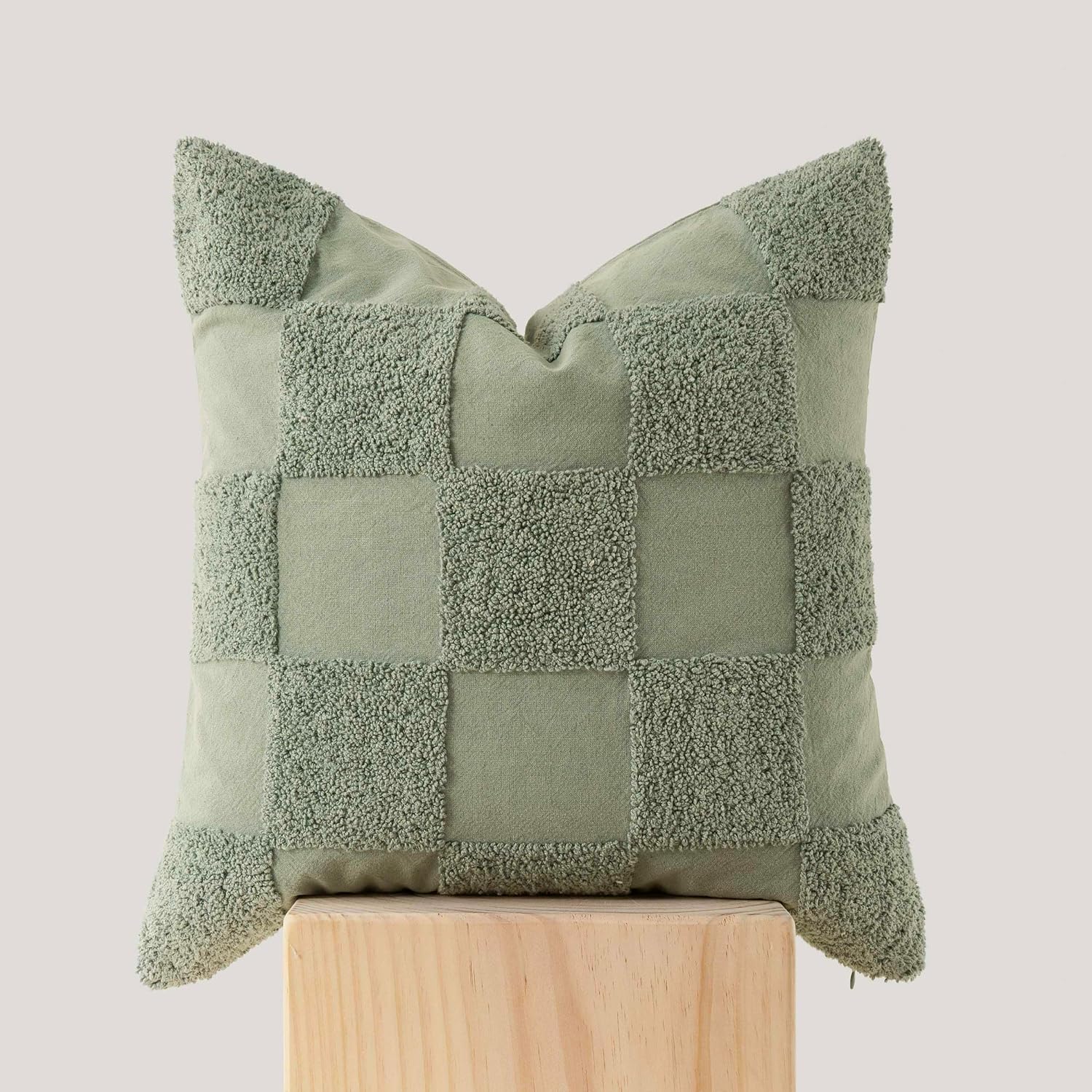 Double Stitch 100% Cotton Throw Pillow Covers - Checkered Tufted Boho Decorative Pillow Covers 20x20, Made in India, Square Cushion Case, Modern Home Decor for Couch, Sofa, Living Room, Charcoal Grey