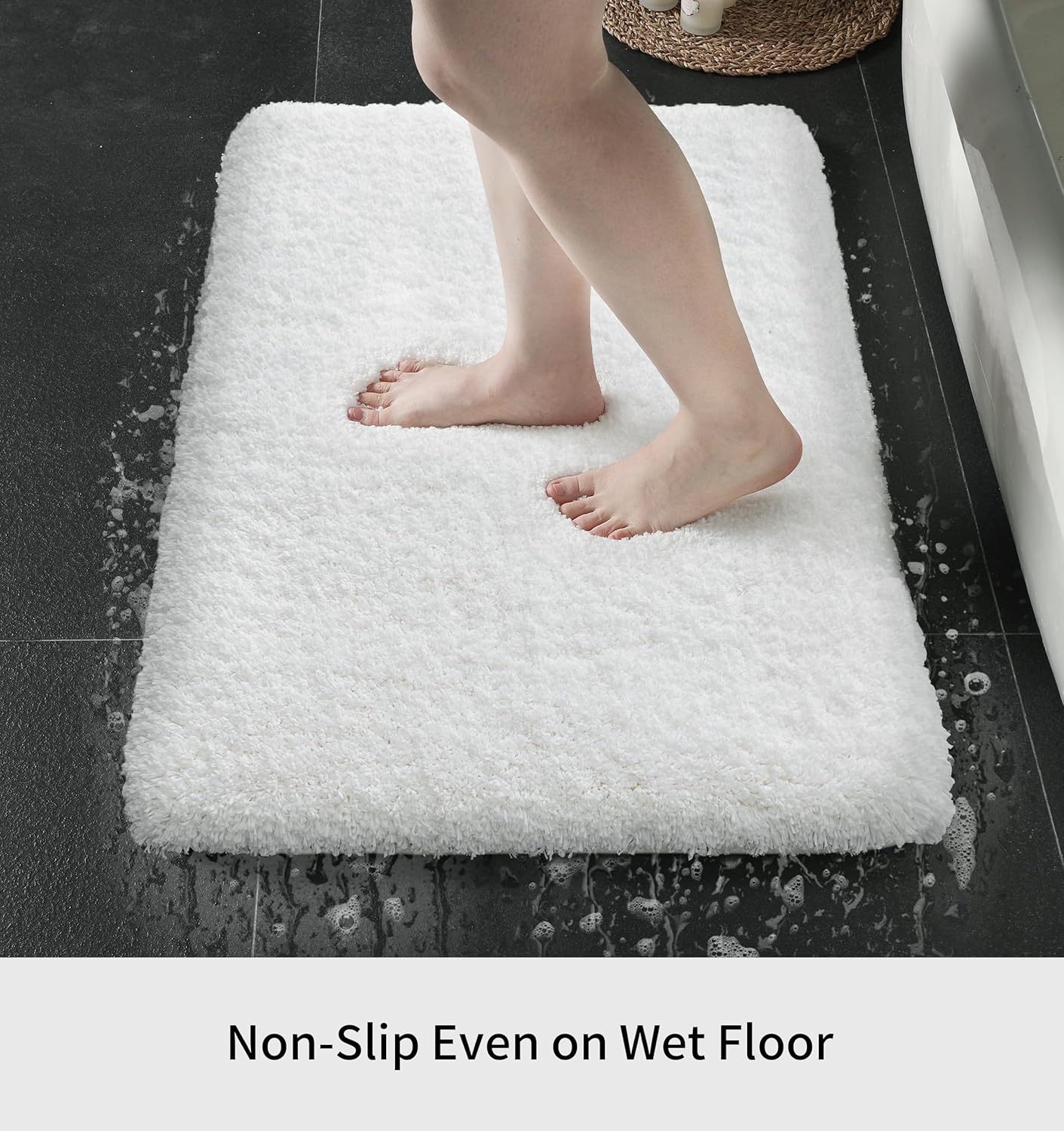 White Bathroom Rug 20x32 Non Slip Fluffy Bath Mat for Bathroom Floor Washable Plush Luxury Bath Rug for Tub Soft Shaggy Absorbent Shower Sink Mat