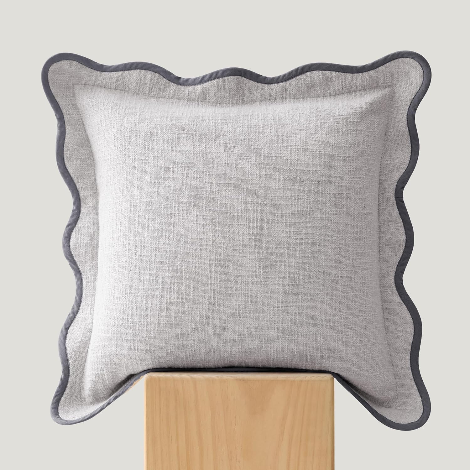 Double Stitch Scalloped Throw Pillow Covers - 100% Cotton Set of 2 Decorative Boho Pillow Covers 20 x 20, Made in India, Square Cushion Case, Modern Home Decor for Couch Sofa Living Room, Cream