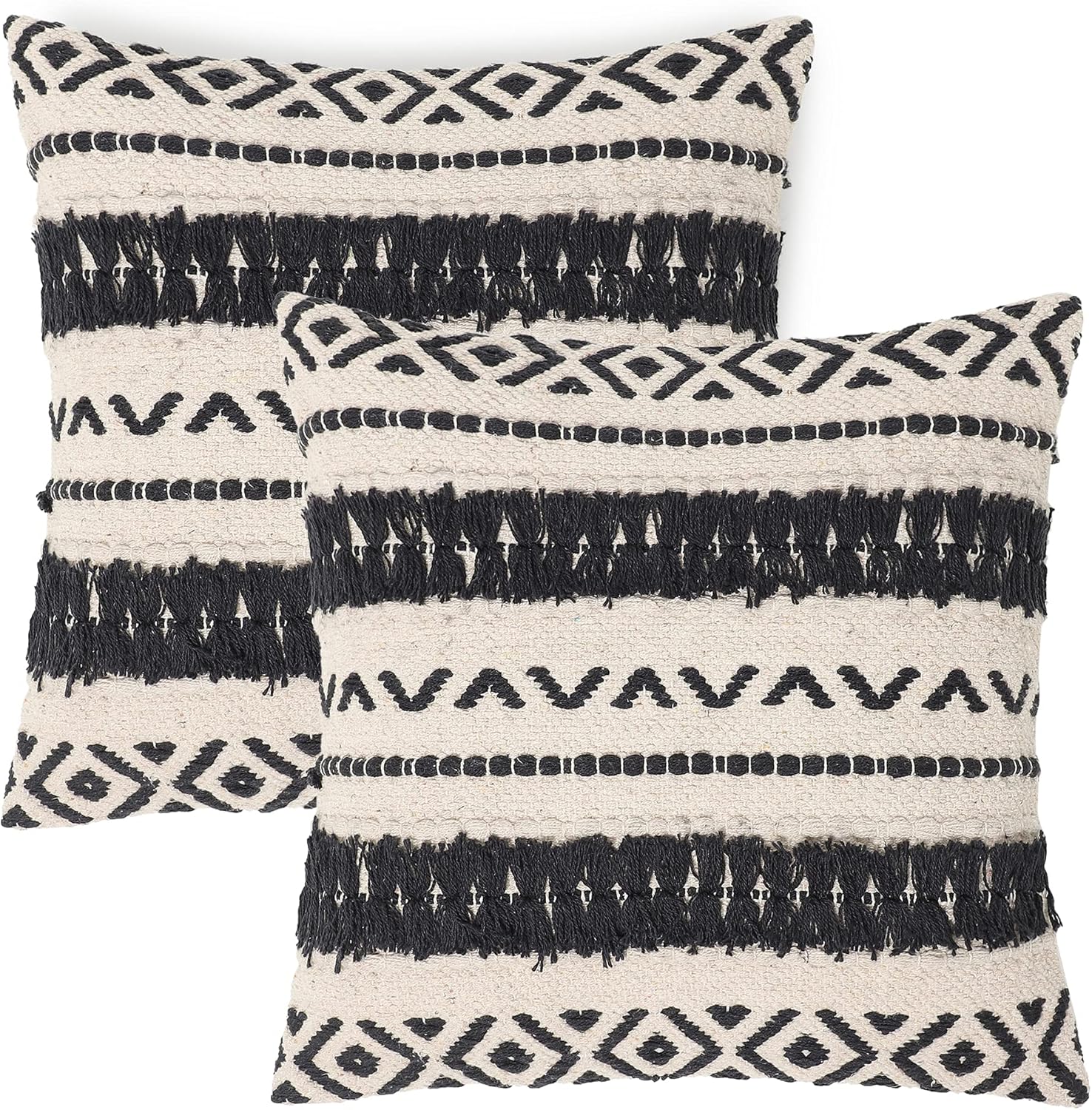 REDEARTH · Tufted Throw Pillow Cushion Covers - Boho Textured Woven Decorative Cases Set for Couch - Sofa - Bed - Farmhouse - Chair - Patio - Outdoor - car - 100% Cotton (18x18 ; Natural) Pack of 2