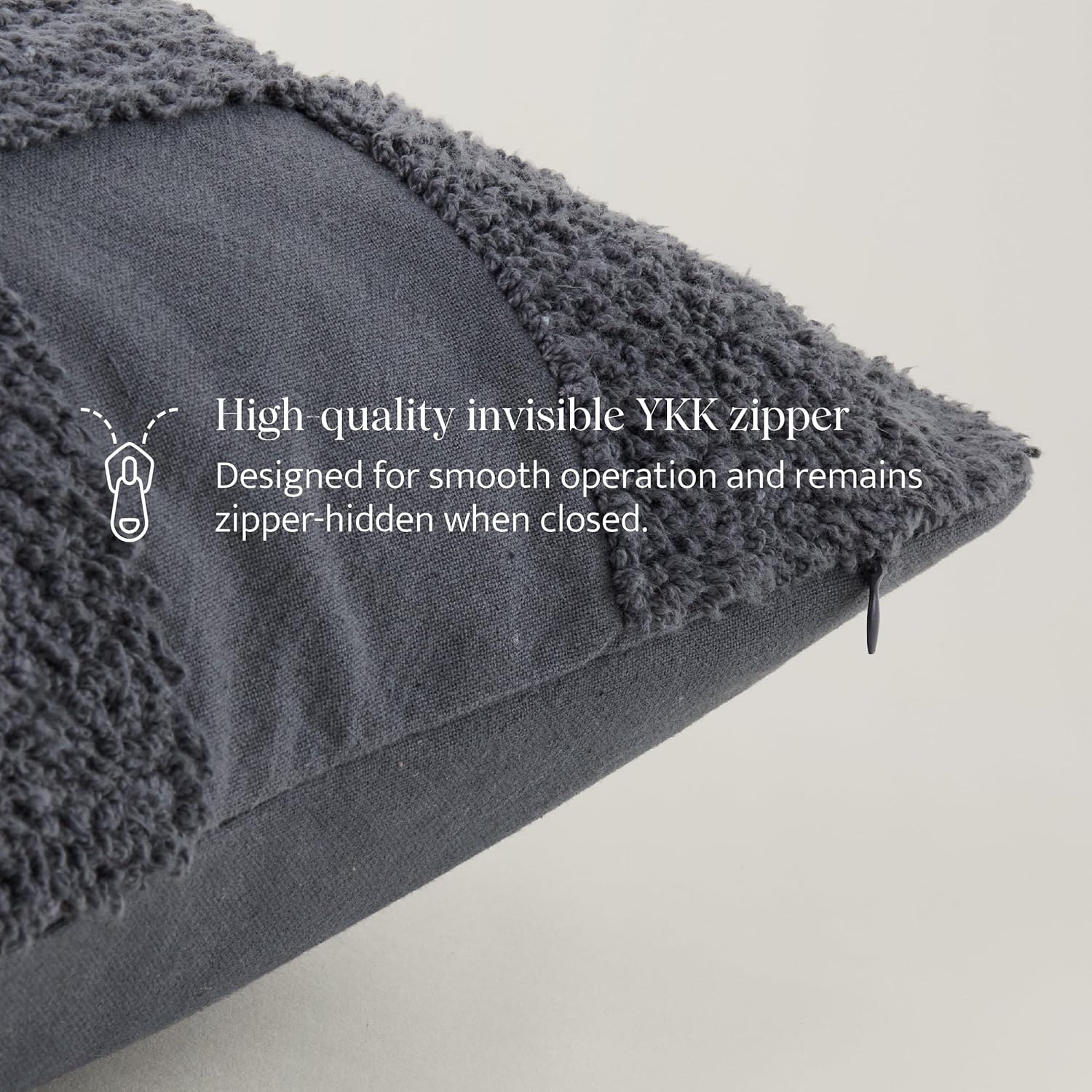 Double Stitch 100% Cotton Throw Pillow Covers - Checkered Tufted Boho Decorative Pillow Covers 20x20, Made in India, Square Cushion Case, Modern Home Decor for Couch, Sofa, Living Room, Charcoal Grey