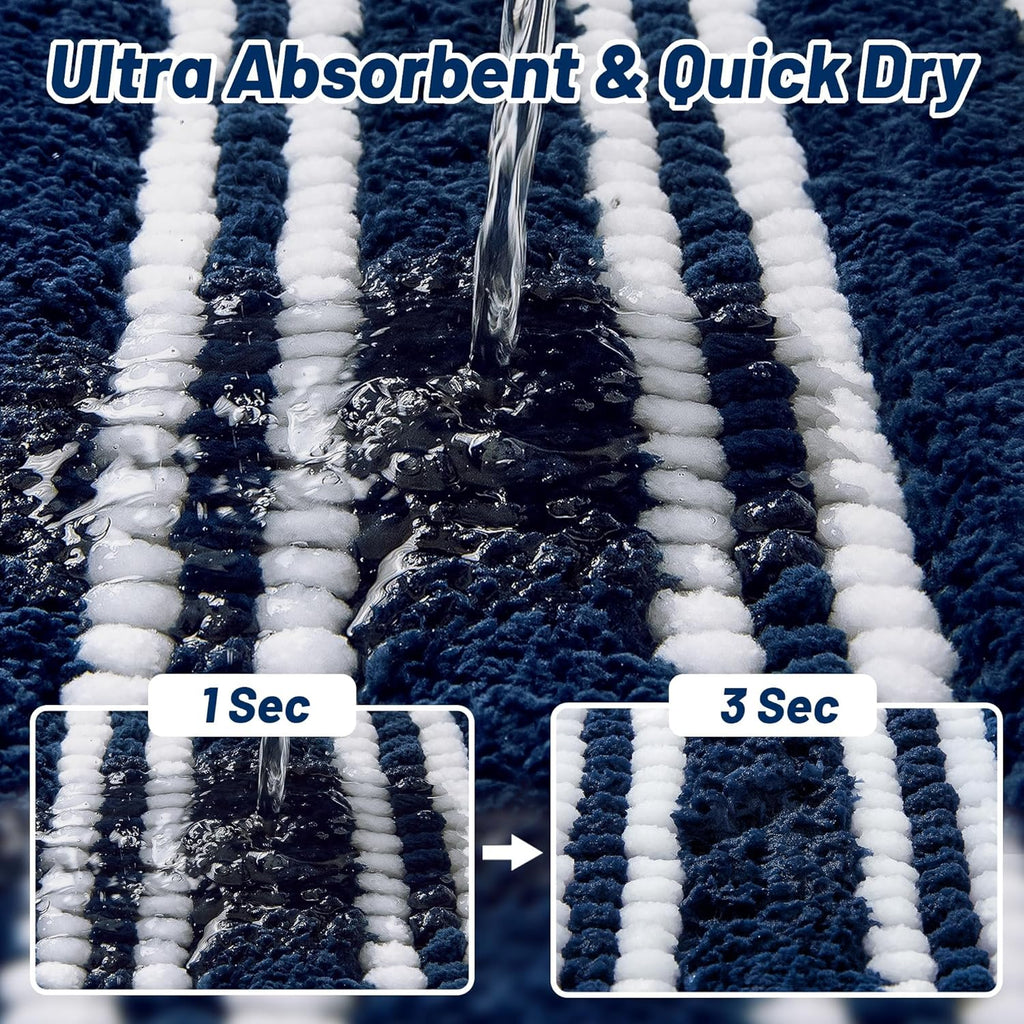 Bathroom Runner Rugs Non Slip Washable 24x60, Ultra Soft Super Absorbent Bath Rugs for Bathroom Floor, Shaggy Chenille Bath Rug, Microfiber Plush Quick Dry Bath Mat for Bathtub, Hallway, Navy