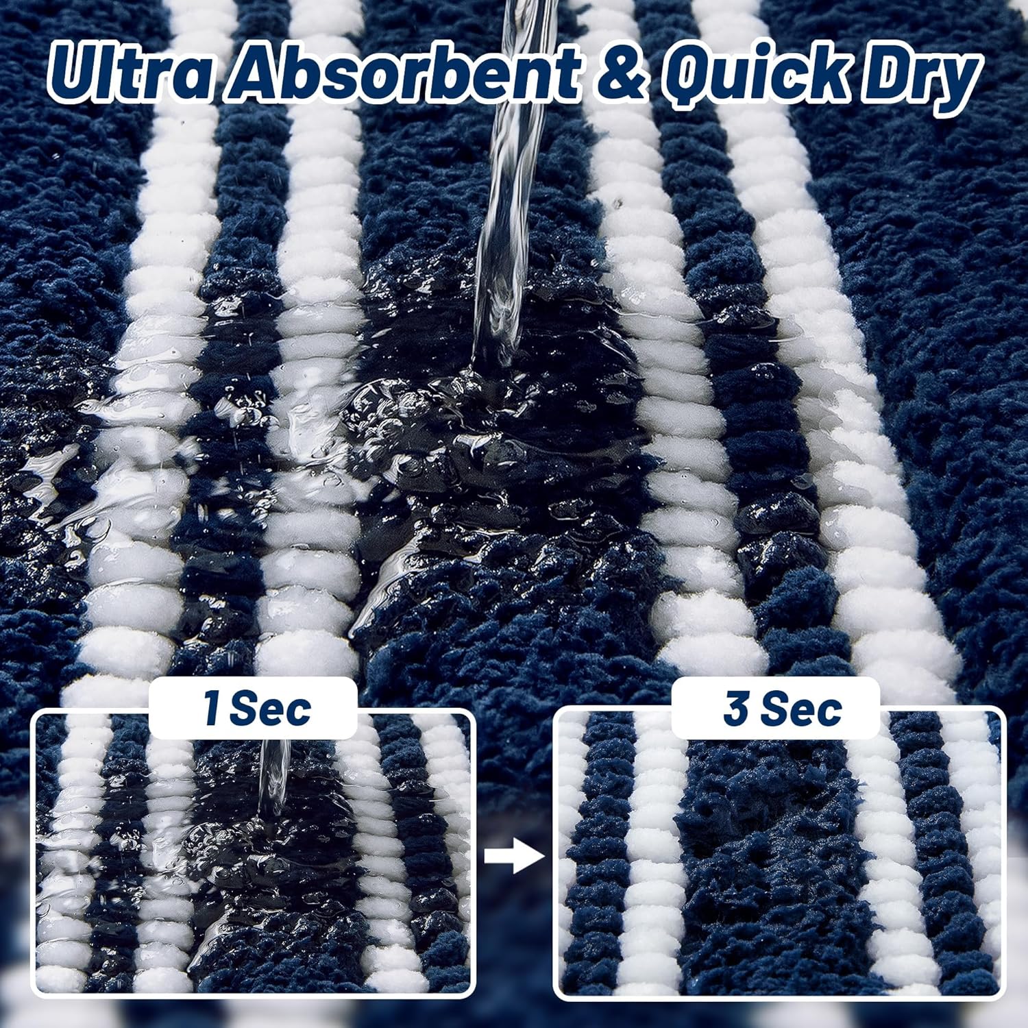 Bathroom Runner Rugs Non Slip Washable 24x60, Ultra Soft Super Absorbent Bath Rugs for Bathroom Floor, Shaggy Chenille Bath Rug, Microfiber Plush Quick Dry Bath Mat for Bathtub, Hallway, Navy