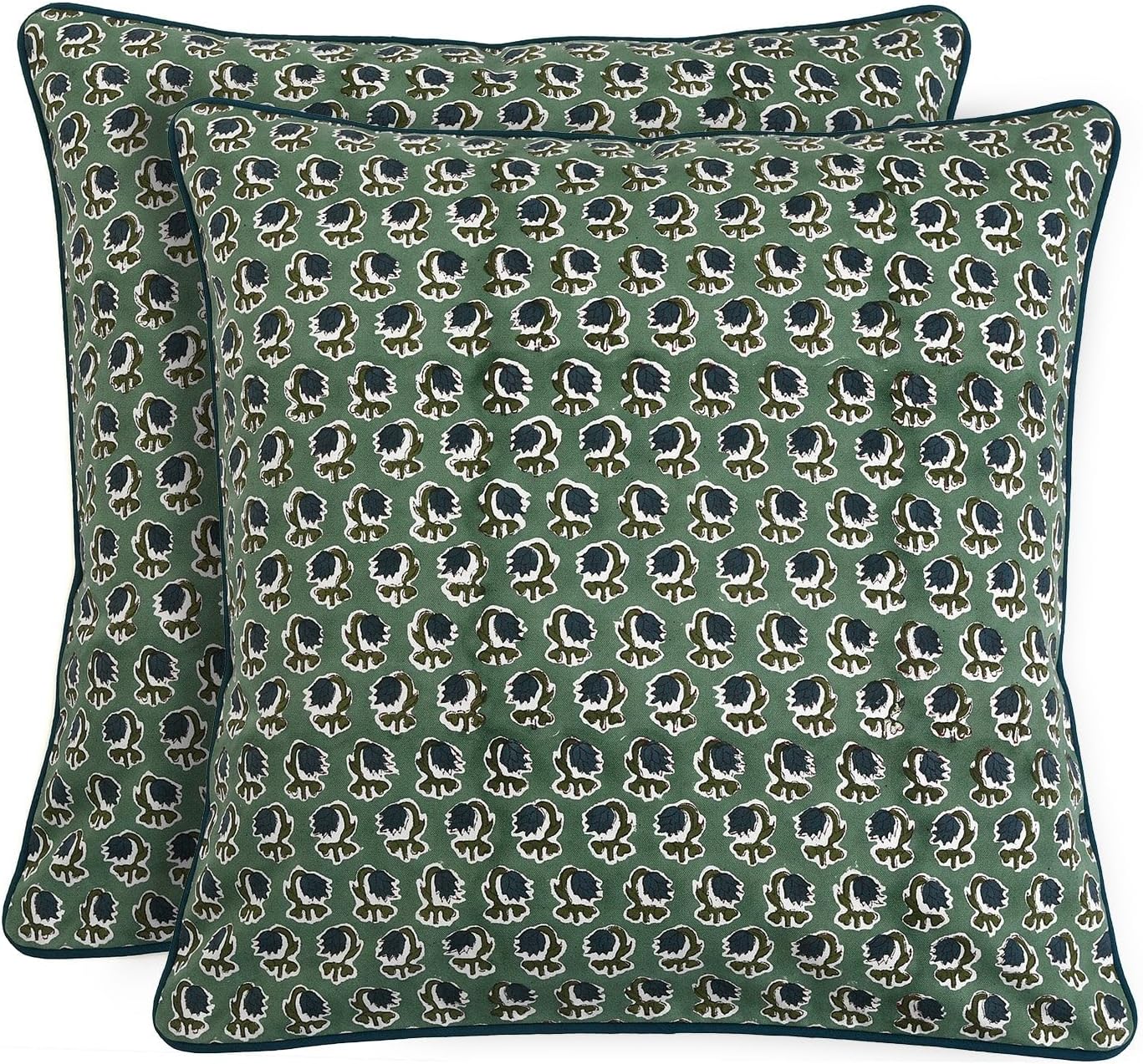 Ridhi Asparagus Green Print Cotton Throw Pillow Covers for Decorative Couch Pillows for Living Room, Chic Boho Cute Outdoor Thanksgiving Pillows Covers Gifts 20x20 Inches