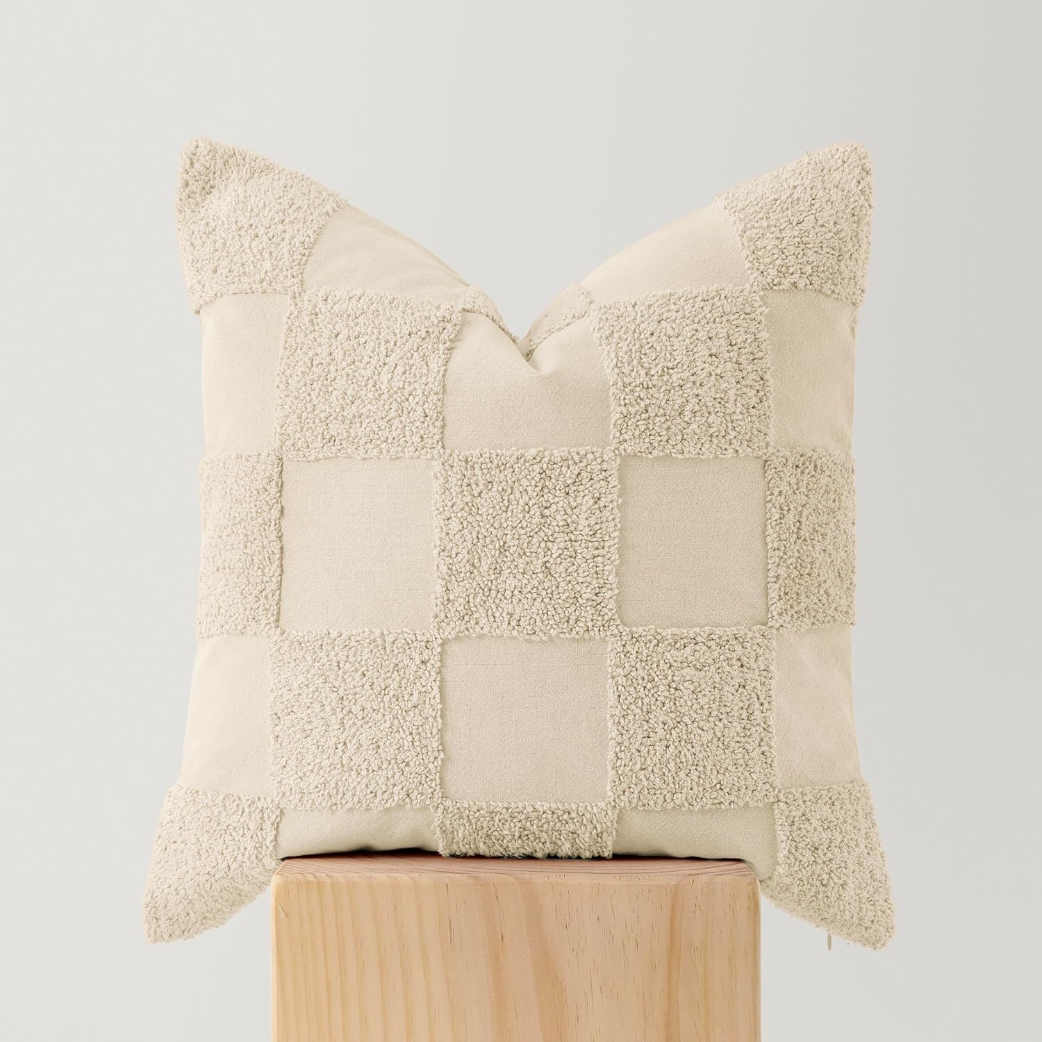 Double Stitch 100% Cotton Throw Pillow Covers - Checkered Tufted Boho Decorative Pillow Covers 20x20, Made in India, Square Cushion Case, Modern Home Decor for Couch, Sofa, Living Room, Charcoal Grey