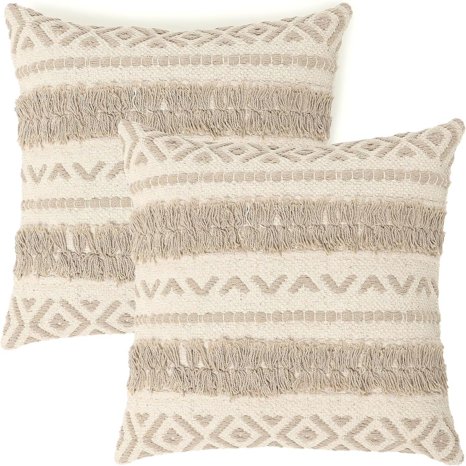 REDEARTH · Tufted Throw Pillow Cushion Covers - Boho Textured Woven Decorative Cases Set for Couch - Sofa - Bed - Farmhouse - Chair - Patio - Outdoor - car - 100% Cotton (18x18 ; Natural) Pack of 2