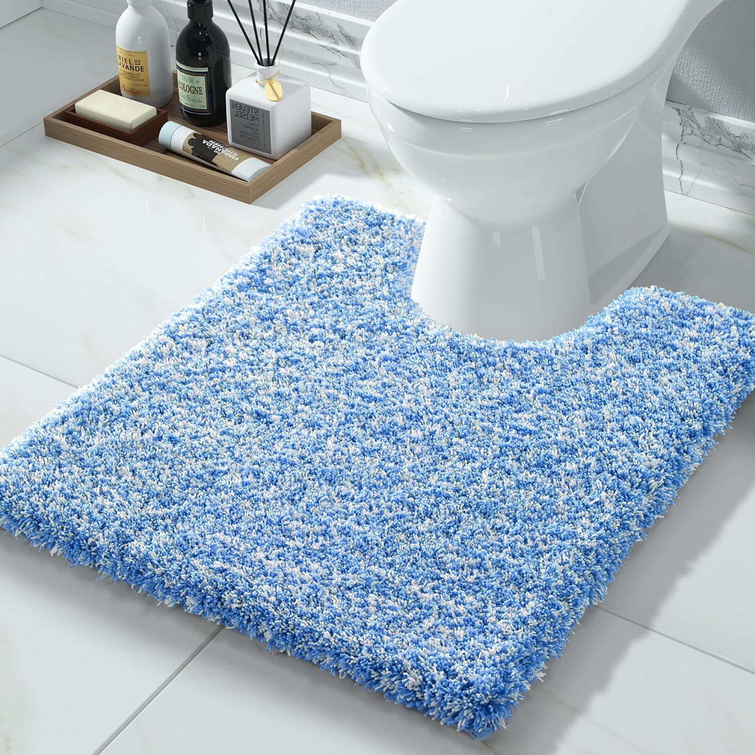 Yimobra Bathroom Rugs Non Slip Washable 36x24, Ultra Soft and Water Absorbent Bath Mats, Plush Fluffy Shower Mat Outside, Luxury Microfiber Thick Matts for Bathroom Floor/Tub, Light Gray and White