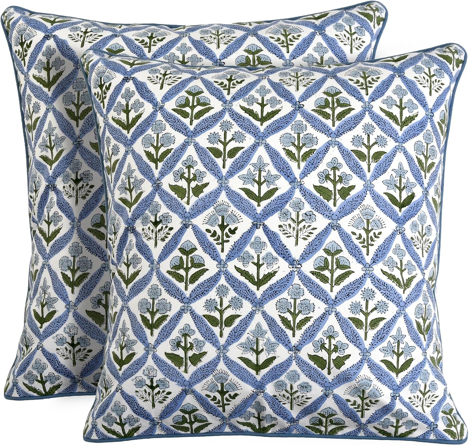 Ridhi Asparagus Green Print Cotton Throw Pillow Covers for Decorative Couch Pillows for Living Room, Chic Boho Cute Outdoor Thanksgiving Pillows Covers Gifts 20x20 Inches