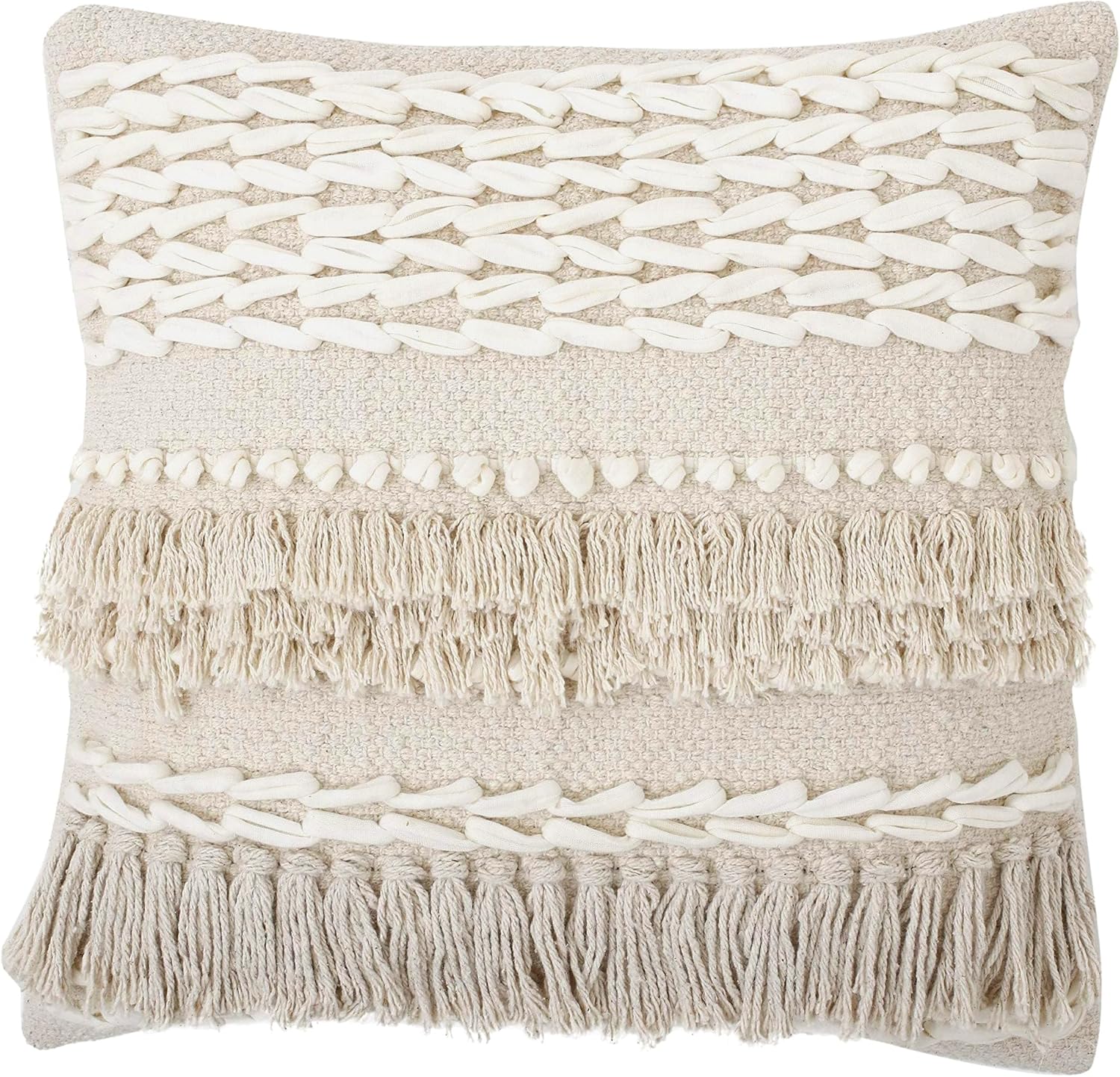 REDEARTH · Tufted Throw Pillow Cushion Covers - Boho Textured Woven Decorative Cases Set for Couch - Sofa - Bed - Farmhouse - Chair - Patio - Outdoor - car - 100% Cotton (18x18 ; Natural) Pack of 2