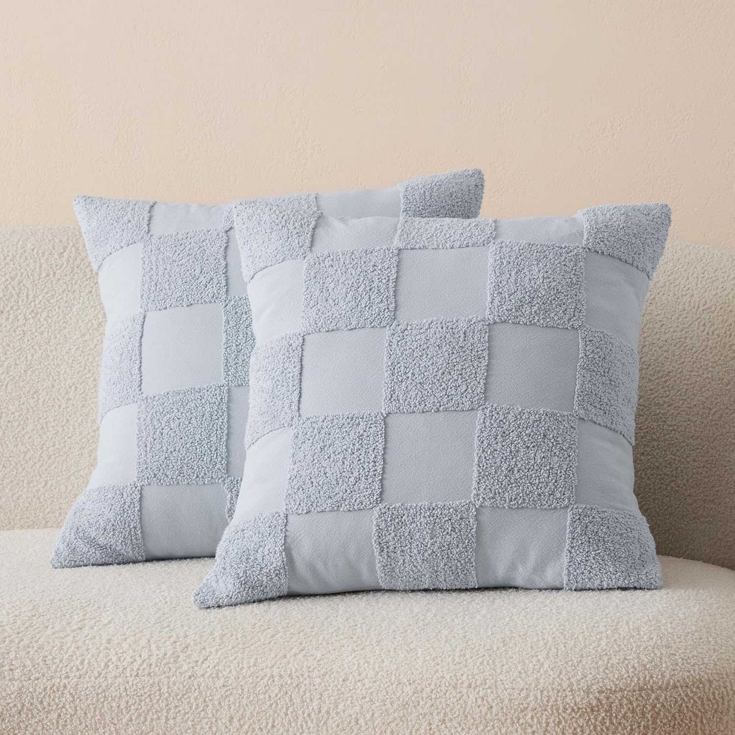 Double Stitch 100% Cotton Throw Pillow Covers - Checkered Tufted Boho Decorative Pillow Covers 20x20, Made in India, Square Cushion Case, Modern Home Decor for Couch, Sofa, Living Room, Charcoal Grey