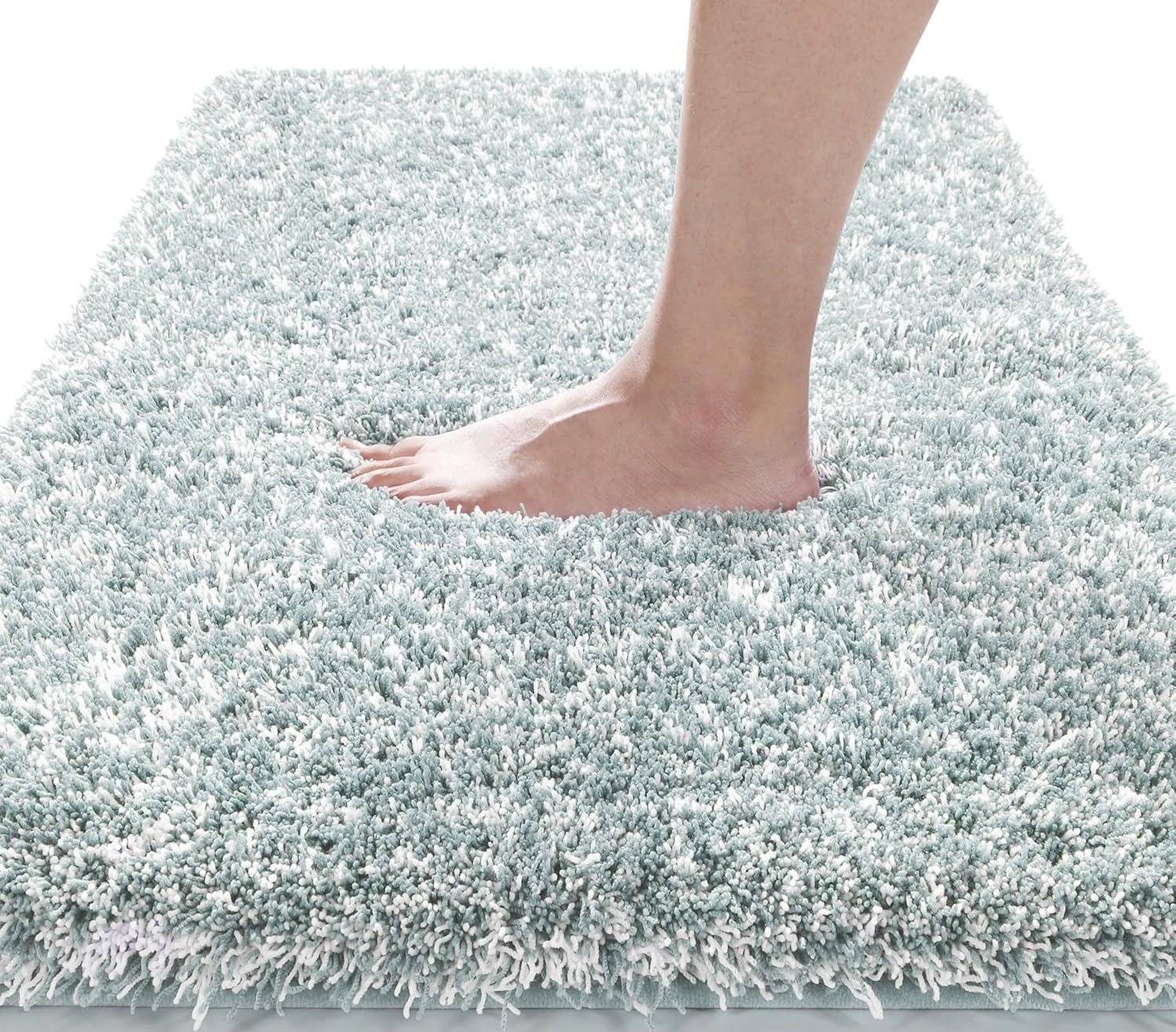 Yimobra Bathroom Rugs Non Slip Washable 36x24, Ultra Soft and Water Absorbent Bath Mats, Plush Fluffy Shower Mat Outside, Luxury Microfiber Thick Matts for Bathroom Floor/Tub, Light Gray and White