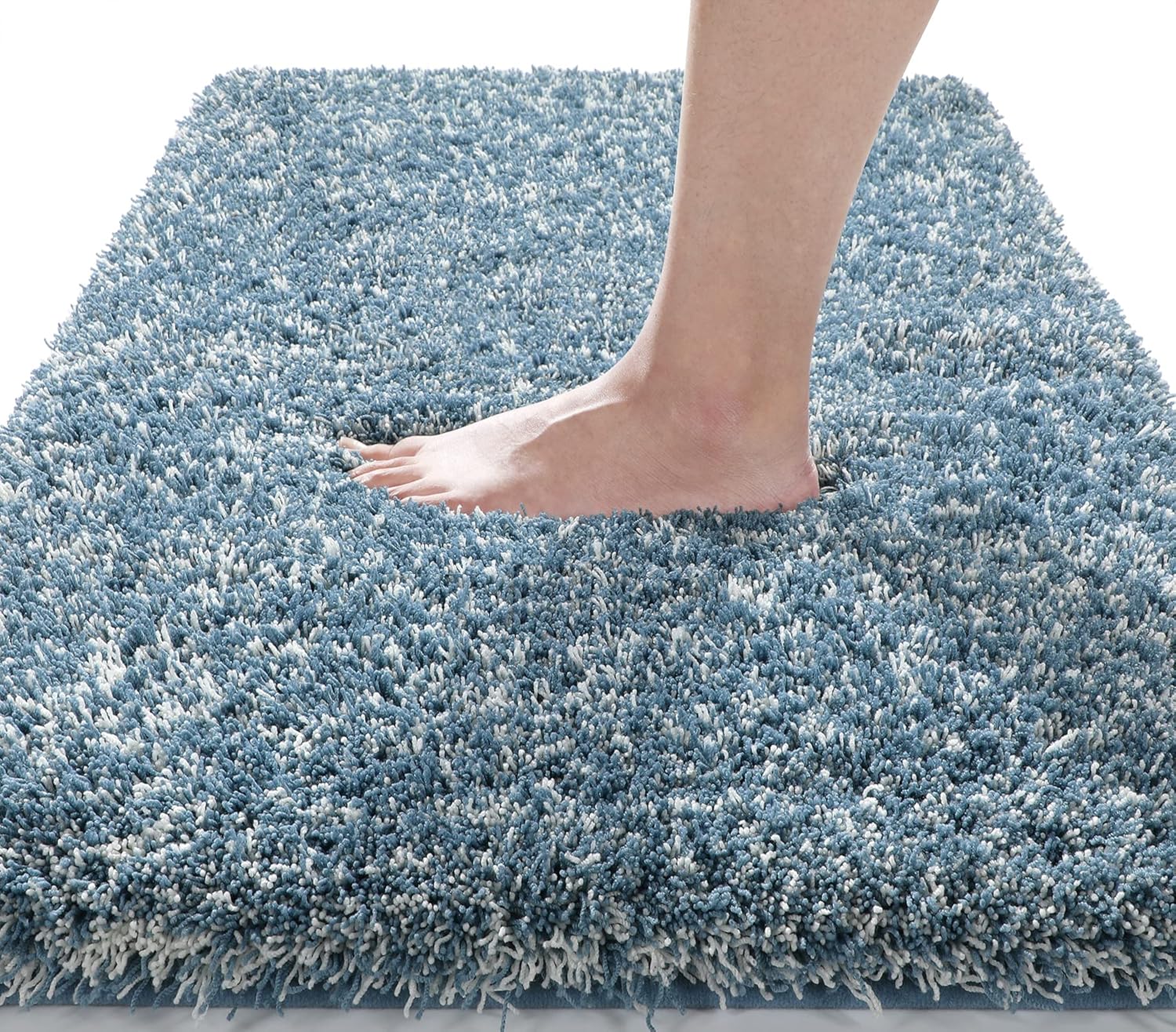 Yimobra Bathroom Rugs Non Slip Washable 36x24, Ultra Soft and Water Absorbent Bath Mats, Plush Fluffy Shower Mat Outside, Luxury Microfiber Thick Matts for Bathroom Floor/Tub, Light Gray and White