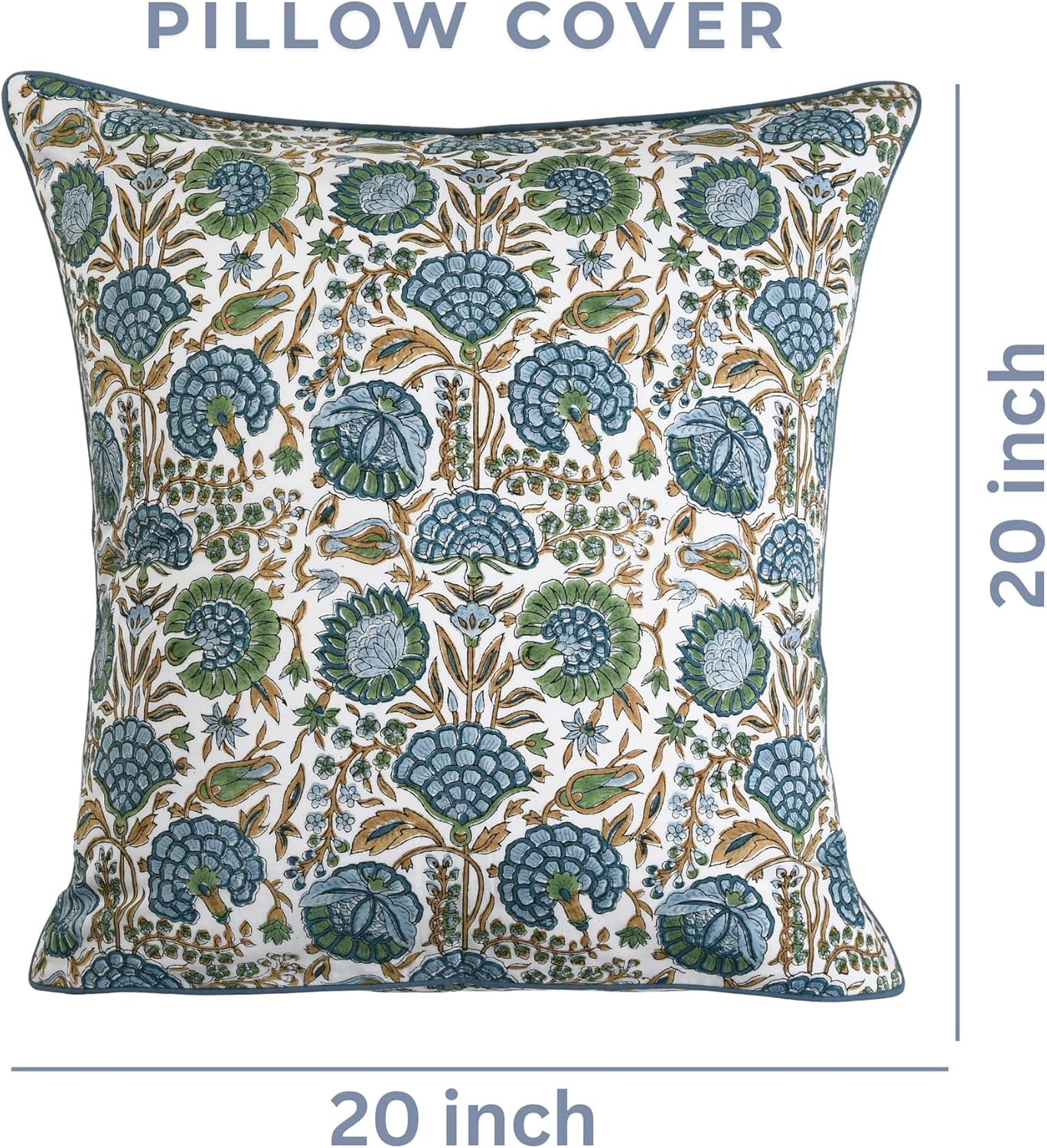 Ridhi Asparagus Green Print Cotton Throw Pillow Covers for Decorative Couch Pillows for Living Room, Chic Boho Cute Outdoor Thanksgiving Pillows Covers Gifts 20x20 Inches