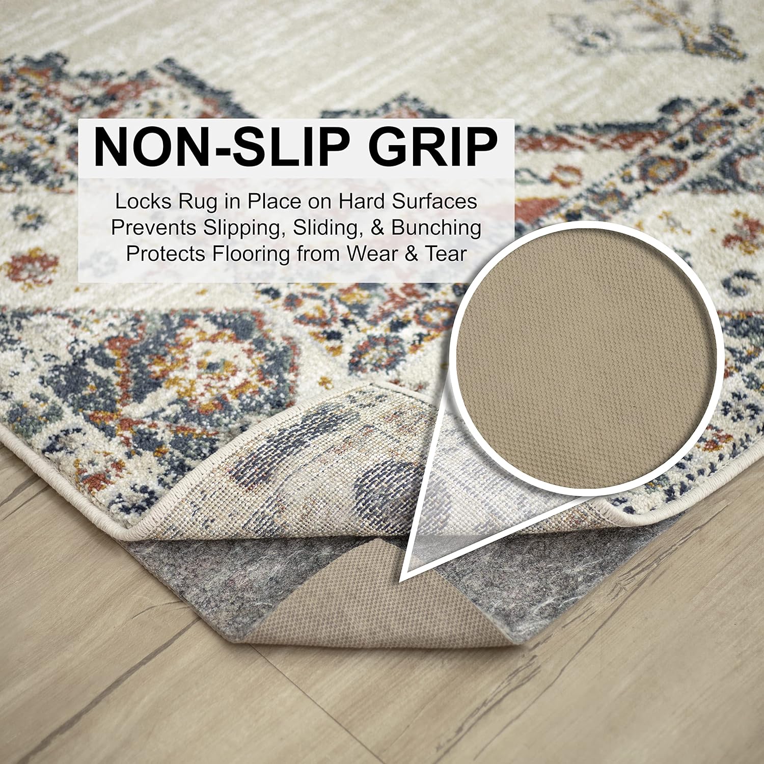 Mohawk Home 8' x 10' Non Slip Rug Pad Gripper 1/4 Thick Dual Surface Felt + Rubber Gripper - Safe for All Floors, Brown