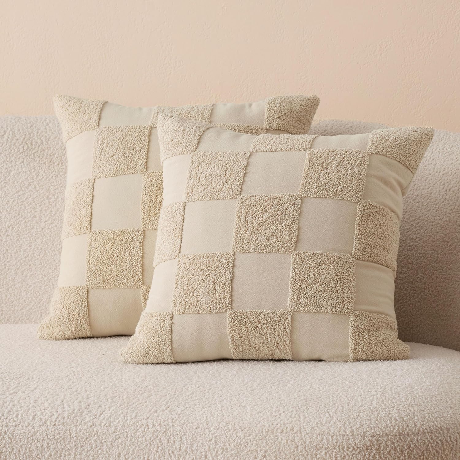 Double Stitch 100% Cotton Throw Pillow Covers - Checkered Tufted Boho Decorative Pillow Covers 20x20, Made in India, Square Cushion Case, Modern Home Decor for Couch, Sofa, Living Room, Charcoal Grey