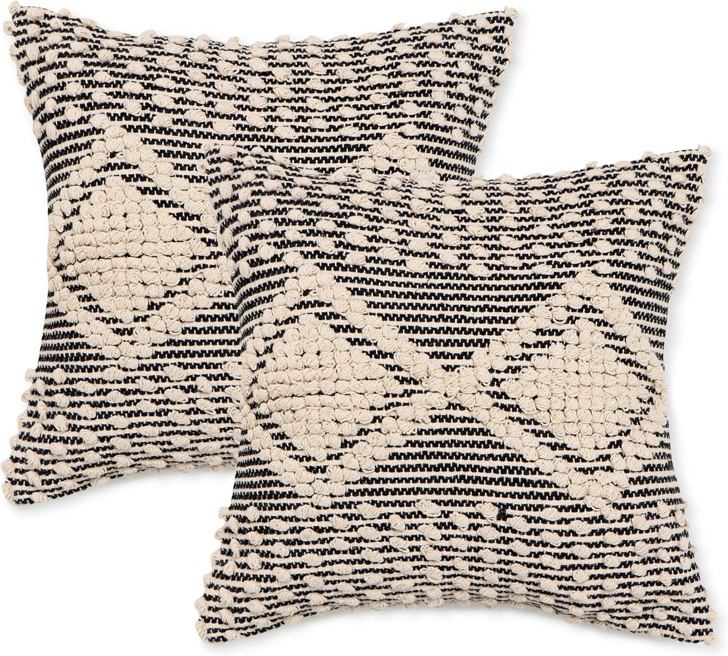 REDEARTH · Tufted Throw Pillow Cushion Covers - Boho Textured Woven Decorative Cases Set for Couch - Sofa - Bed - Farmhouse - Chair - Patio - Outdoor - car - 100% Cotton (18x18 ; Natural) Pack of 2