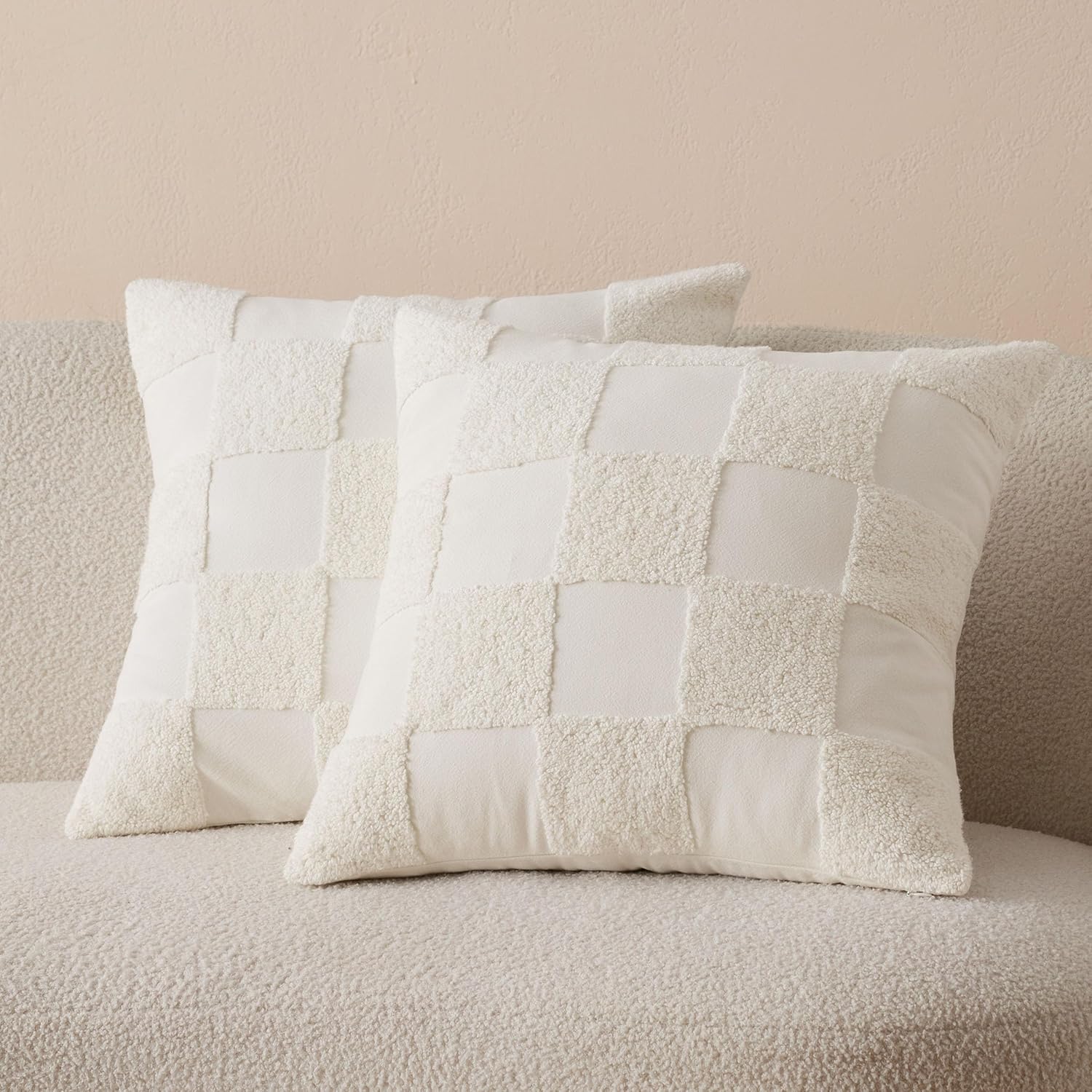 Double Stitch 100% Cotton Throw Pillow Covers - Checkered Tufted Boho Decorative Pillow Covers 20x20, Made in India, Square Cushion Case, Modern Home Decor for Couch, Sofa, Living Room, Charcoal Grey