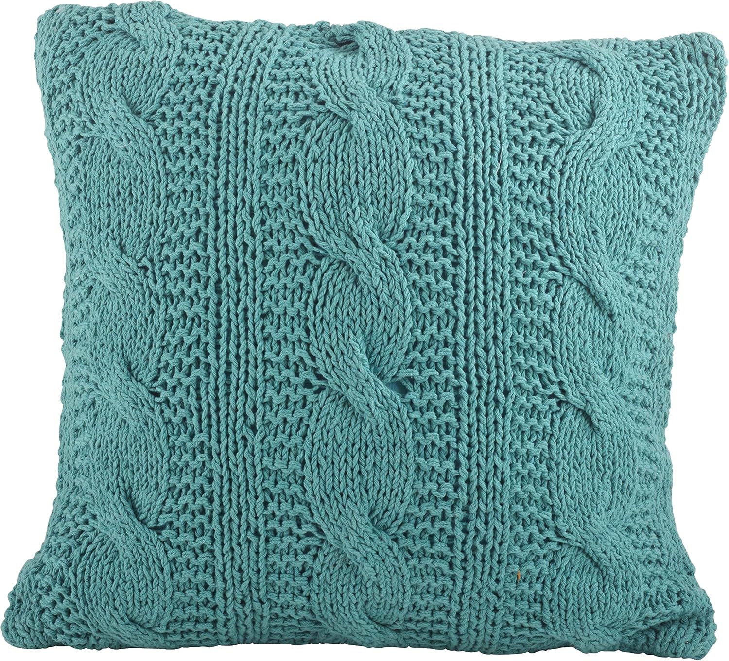 SARO LIFESTYLE 1020 McKenna Knitted Collection Vanilla Cable Knit Design Down Filled Cotton Throw Pillow