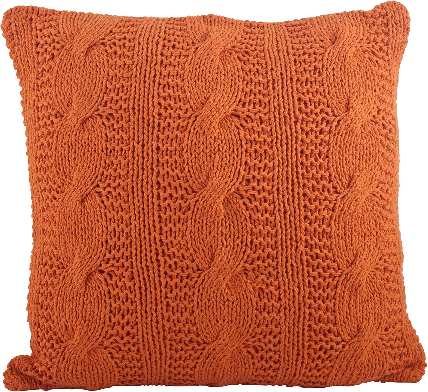 SARO LIFESTYLE 1020 McKenna Knitted Collection Vanilla Cable Knit Design Down Filled Cotton Throw Pillow