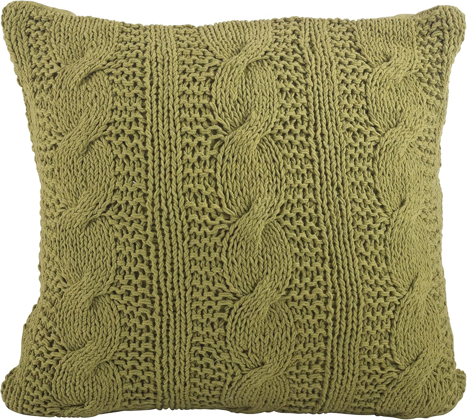 SARO LIFESTYLE 1020 McKenna Knitted Collection Vanilla Cable Knit Design Down Filled Cotton Throw Pillow
